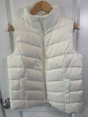 Lands End White Down Puffer Vest Chevron Quilted Winter Puffy Warm Jacket Coat M